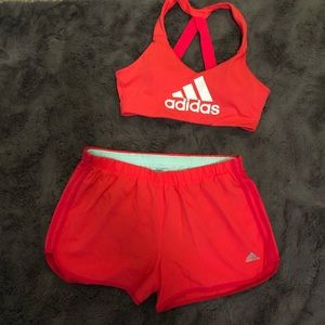 matching adidas sports bra and running shorts